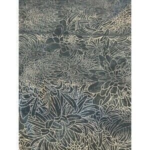 Chrysanthemum Print Cotton Quilting Fabric Blue Silver Shimmer JoAnn 38" X 44"